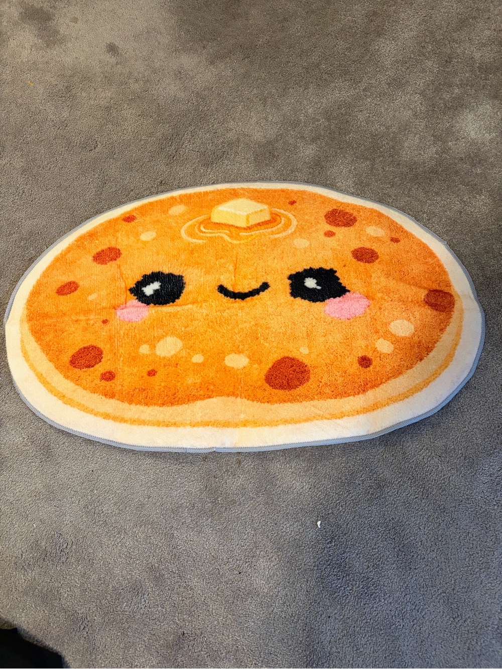 Plush Pancake Decorative Rug in Orange with Smiling Face